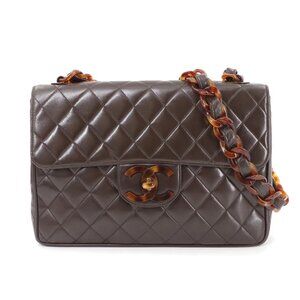 CHANEL Matelasse Plastic Chain Shoulder Bag Leather Brown Vintage 90289025